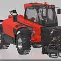 Red Heavy Duty Utility Vehicle With Large Tires Enclosed Cab And Fork Attachment