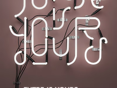 White Neon Decorative Lights with Curved Shapes on Brown Background and Connected Wires 3d model