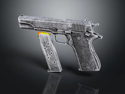 Detailed Metallic Pistol With Textured Grip And Yellow Magazine On Dark Background 3d model