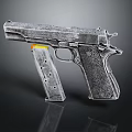 Detailed Metallic Pistol With Textured Grip And Yellow Magazine On Dark Background