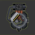 Cartoon Style Mechanical Tech Device With Circular Structure Open Panel And Red Elements