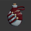 Wine Bottle And Glass With Red Cloth Wrapping Cork Gold Buttons Blue Embroidery White Body