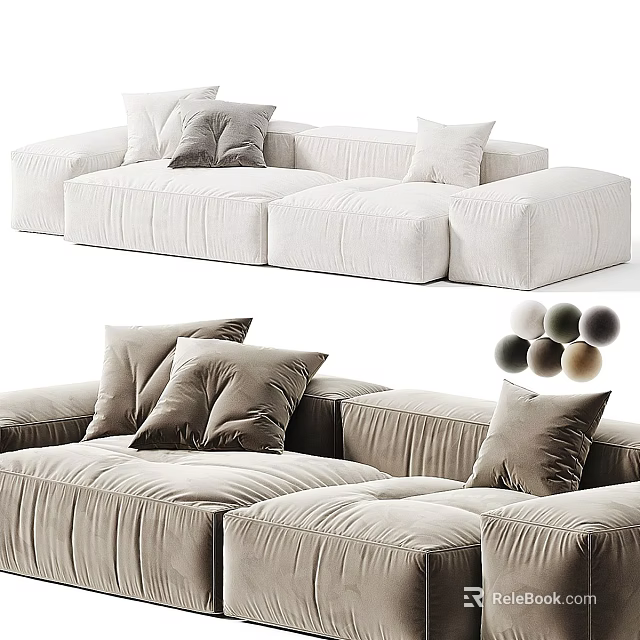 Cozy Modern Sectional Sofa With Plush Pillows And Neutral Velvet Upholstery 3d model 