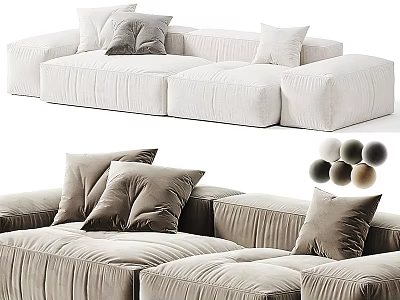 Cozy Modern Sectional Sofa With Plush Pillows And Neutral Velvet Upholstery 3d model