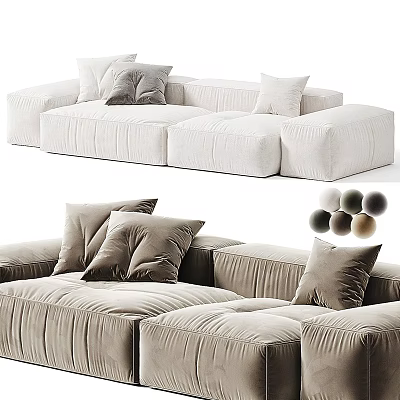 Cozy Modern Sectional Sofa With Plush Pillows And Neutral Velvet Upholstery 3d model