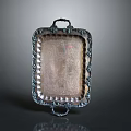 Elegant Silver Tray With Decorative Edges And Handles On Dark Background 3d model