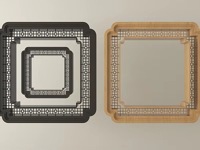 Decorative Square Frames With Black And Wooden Colors And Intricate Cutout Patterns 3d model