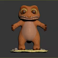 Orange Cartoon Dinosaur Character with Big Yellow Eyes Standing on Yellow Base and Small Stones