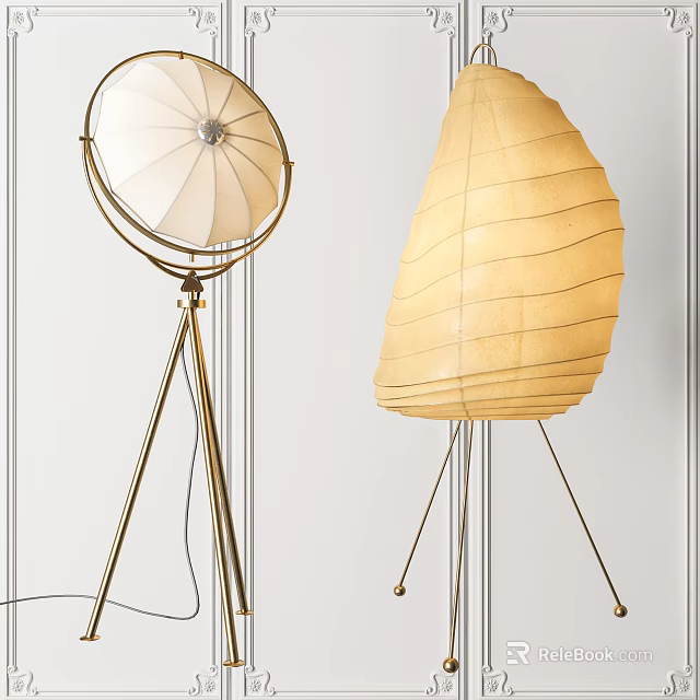 Modern Floor Lamps With Gold Stand And Unique Shade Design For Living Room 3d model 