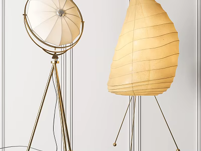Modern Floor Lamps With Gold Stand And Unique Shade Design For Living Room 3d model