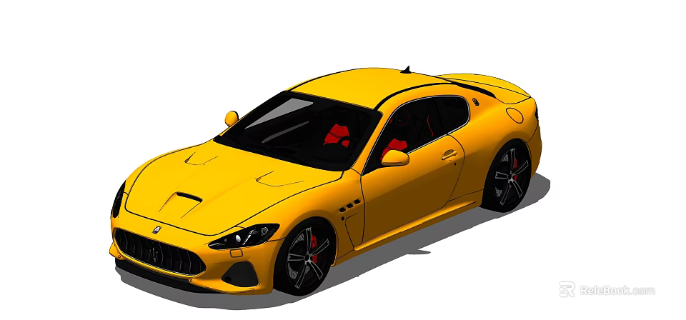 Yellow Maserati Sports Car with Sleek Design Red Interior and Black Wheels 3d model 