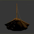 Small Traditional Wooden Boat Carrying Three White Covered Packages On Smooth Gray Surface