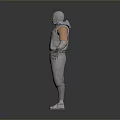 3D Sci Fi Man In Gray Uniform With Glowing Yellow Eyes And Helmet Standing Pose