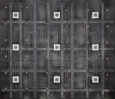 Industrial Grid Ceiling Design With Recessed Lights And Ventilation Panels 3d model Industrial Grid Ceiling Design With Recessed Lights And Ventilation Panels 3d model