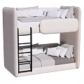 Modern Light Colored Bunk Bed With Black Ladder Comfortable Mattresses And Pillows