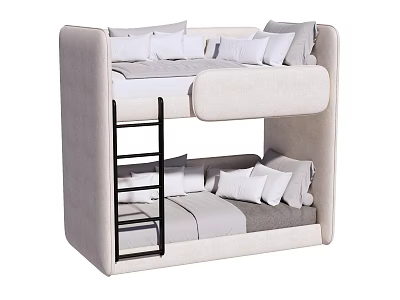 Modern Light Colored Bunk Bed With Black Ladder Comfortable Mattresses And Pillows 3d model