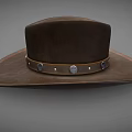 Brown Cowboy Hat With Wide Brim Leather Band And Metal Studs Design