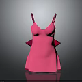 Pink Spaghetti Strap V Neck Dress With Lace Trim Hem And Back Bow Detail