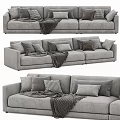 Stylish Gray Three Seater Sofa With Decorative Throw Pillows And Cozy Blanket 3d model