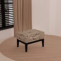 Modern Marble Patterned Ottoman With Black Wooden Legs In Neutral Room