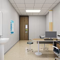 Clinic Examination Room Interior With White Walls Sink Computer Table Chair And Stool