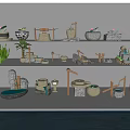 Various Garden Ornaments Including Stoneware Planters Wooden Decor And Small Water Features