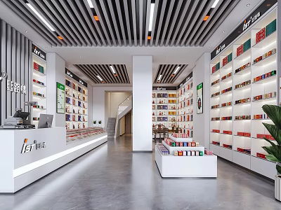 Modern Tobacco and Alcohol Store Interior With Neat Shelves And Diverse Products 3d model