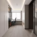 Modern Home Office Interior With Wooden Desk Ergonomic Chair Computer And Floor Lamp