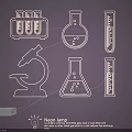 Neon Lamp Set With Laboratory Elements Test Tubes Beakers And Microscope