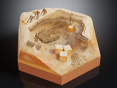 Detailed Architectural Site Model With Wooden Structures Square Blocks And Platform Frames 3d model