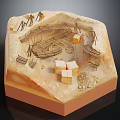 Detailed Architectural Site Model With Wooden Structures Square Blocks And Platform Frames