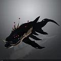 Fierce Black Mythical Creature With Antler Like Spikes Red Dots Open Mouth And Sharp Fangs