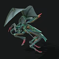 3D Fantasy Creature Model With Green Blue Color Large Wings And Red Claws