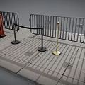 Temporary Barriers With Orange Gray Metal Rails Black Gold Stanchions On Paved Ground