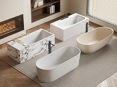 Elegant Modern Bathroom Bathtub Designs With Marble Pattern And Various Shapes 3d model