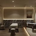 Modern Beauty Salon Interior With Curved Walls Ceilings Circular Skylights White Shutters And Beige Tones
