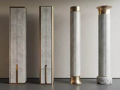 Modern Decorative Columns With Grey Finish And Gold Accents For Interior Design 3d model