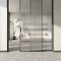 Modern Sliding Interior Door With Perforated Metal Design And Black Frame