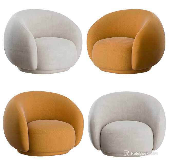 Modern Single Sofa Gray and Orange Curved Upholstered Living Room Furniture 3d model 