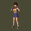 Anime Girl In Sailor Uniform Brown Short Hair Red Wristbands Fists Clenched Serious Green Background