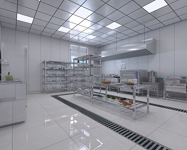 Modern Kitchen Hotel Kitchen Operating Room Kitchenware Tableware Storage 3d model