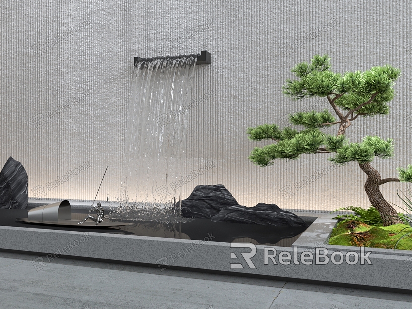 New Chinese style waterscape courtyard sketch interior landscape sketch landscape stone landscape tree model