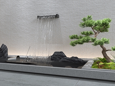 New Chinese style waterscape courtyard sketch interior landscape sketch landscape stone landscape tree model