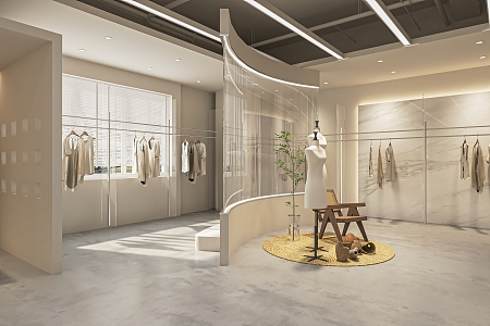 Modern Clothing Store Women's Clothing Store Clothing Shelf Booth Cashier Shaped Showcase Fitting Mirror Nakajima Booth 3d model