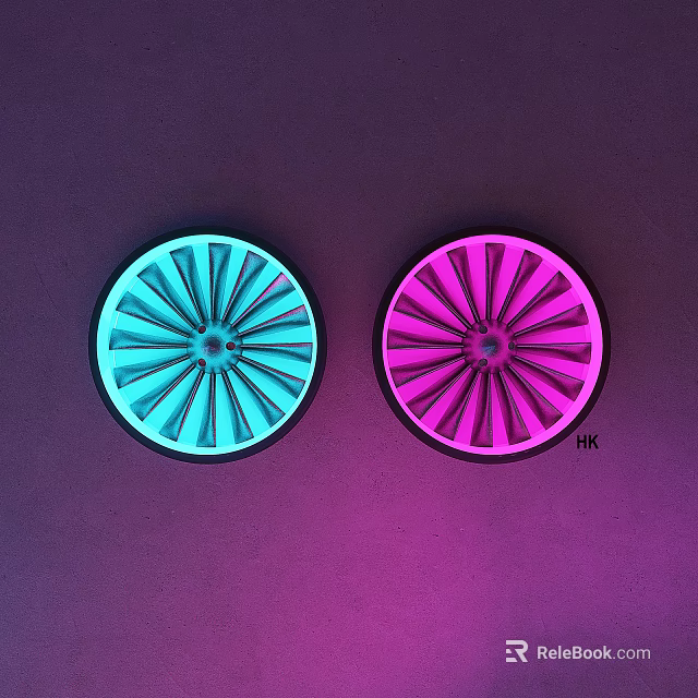 Two Round Turquoise and Pink Illuminated Wall Lamps on Purple Pink Gradient Wall 3d model 