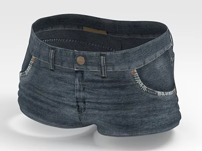 Dark Blue Denim Shorts With Front Button Stitched Pockets And Frayed Hem 3d model