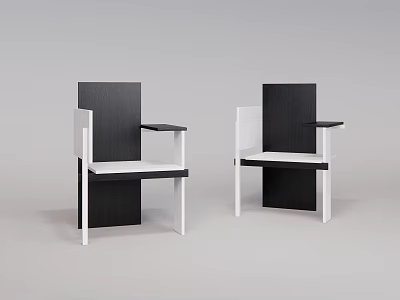 Modern Black And White Leisure Chairs With Minimalist Design And Armrests 3d model