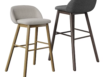 Modern Minimalist Bar Stools with Light and Dark Gray Upholstered Seats and Wooden Legs 3d model