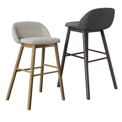 Modern Minimalist Bar Stools with Light and Dark Gray Upholstered Seats and Wooden Legs 3d model