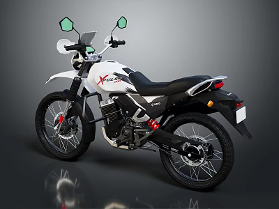 Modern White Motorcycle With Green Mirrors Black Seat And Red X Logo 3d model